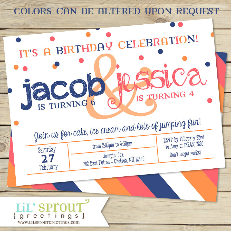 Double Birthday Invitations
 Sibling Double Birthday Party Invitation Two Child Birthday