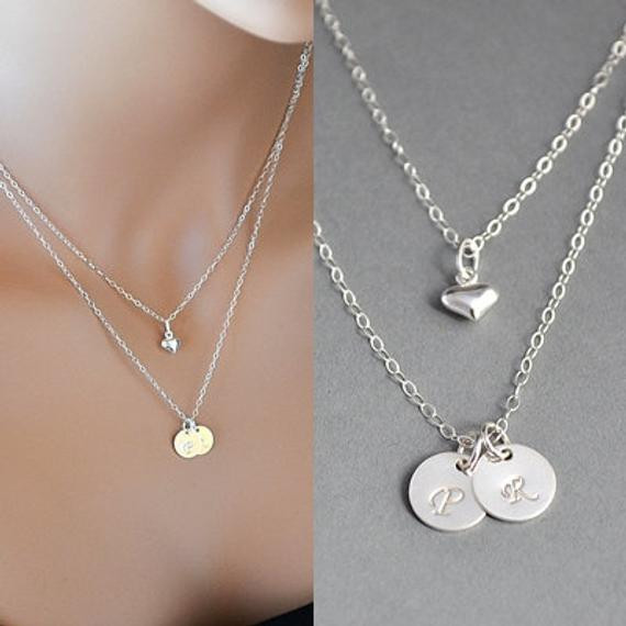 Double Layer Necklace
 Double Layered Initial Necklace Two Initial Disc Necklace