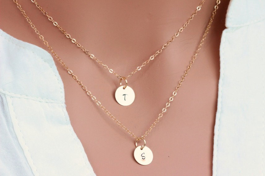Double Layer Necklace
 Double Layered Gold initial necklace Two Initial Layered