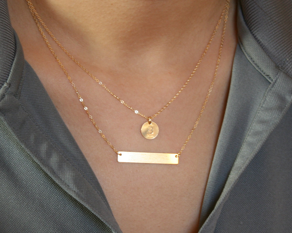 Double Layer Necklace
 Double Layer Necklace Gold Plate Necklace Initial Disc