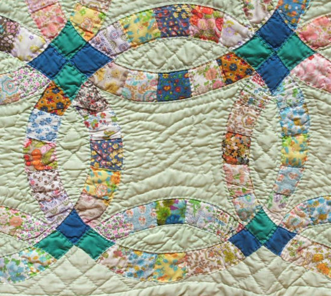 Double Wedding Ring Quilt For Sale
 Picture 3 of Quilt for Sale Twin or Lap Quilt Vintage