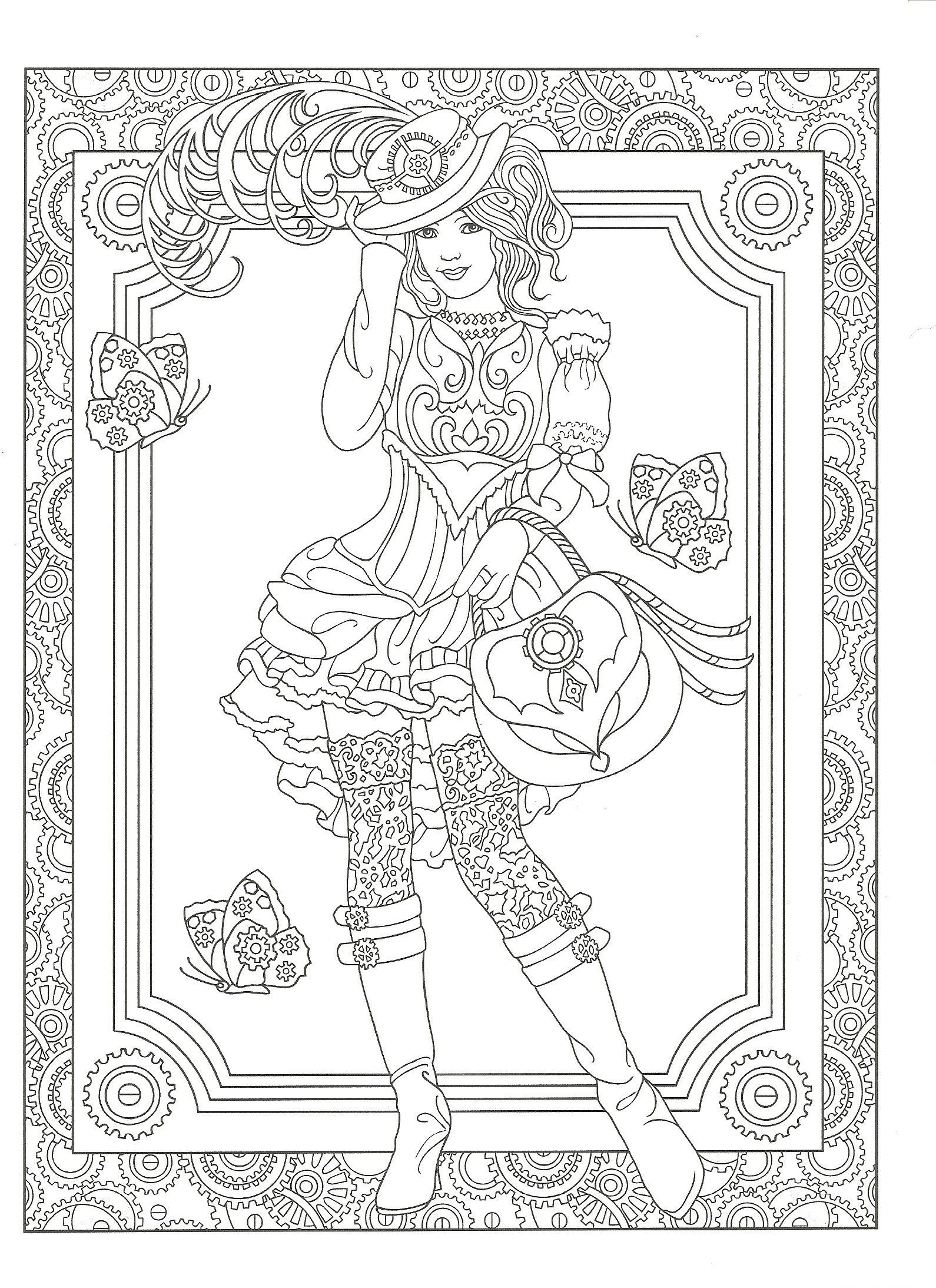 Dover Publications Coloring Books For Adults
 Adult Coloring page from Creative Haven Steampunk Fashions