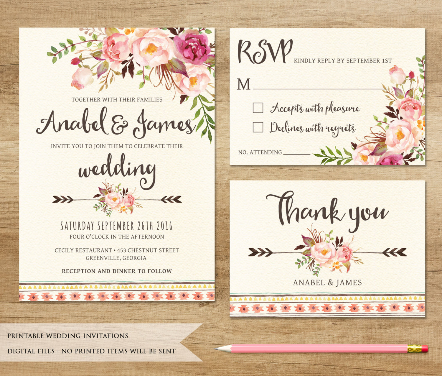 Downloadable Wedding Invitations
 Floral Wedding Invitation Printable Wedding Invitation