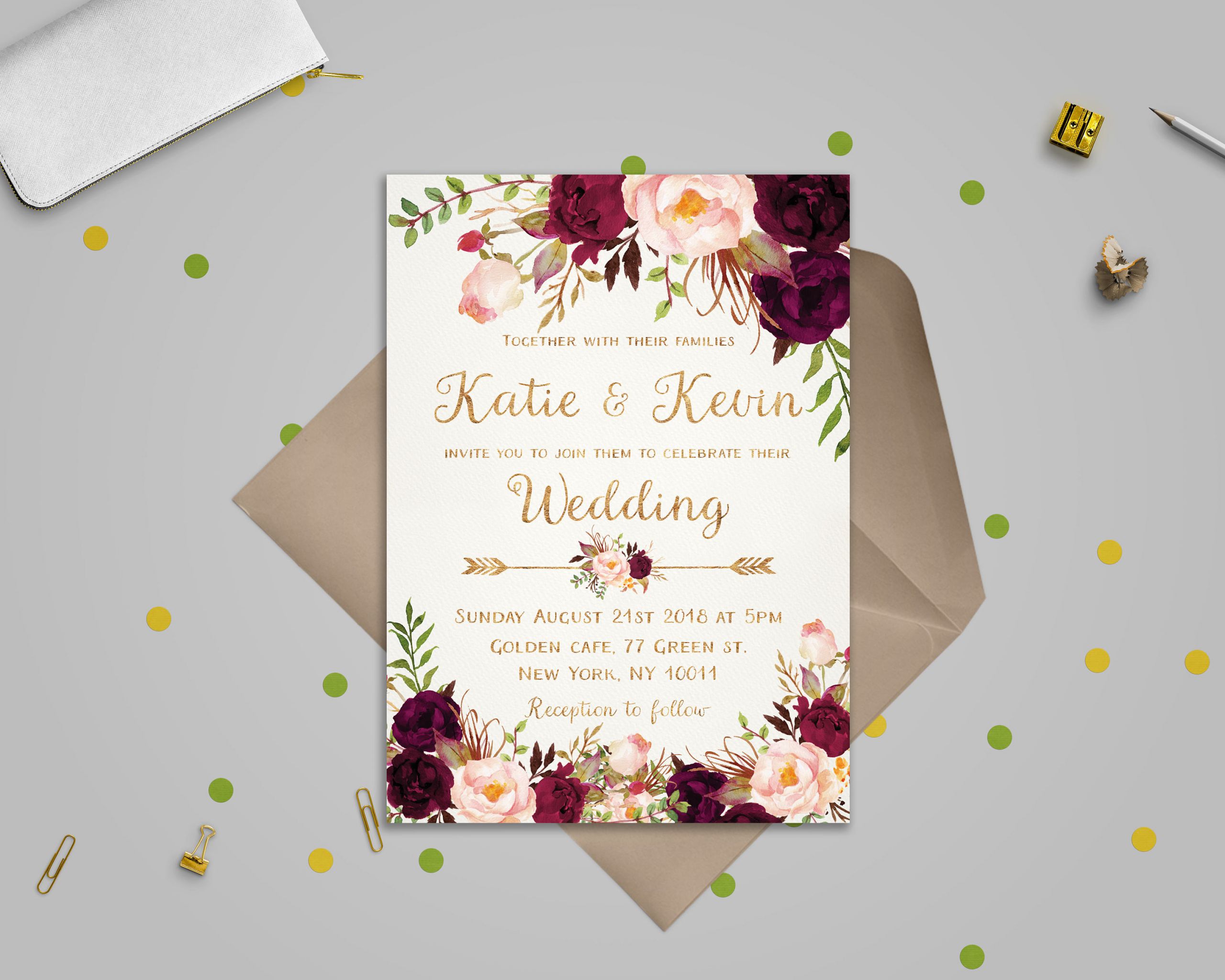 Downloadable Wedding Invitations
 Floral wedding invitation template Wedding invitation