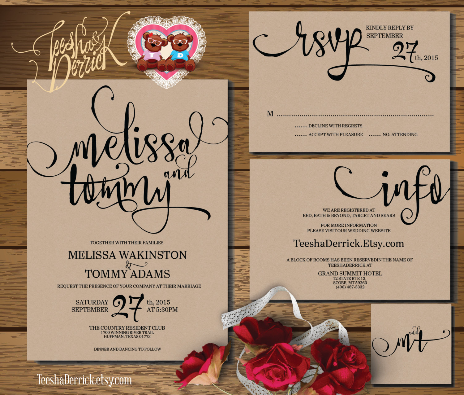Downloadable Wedding Invitations
 Printable Wedding Invitation Suite w0346 consists of