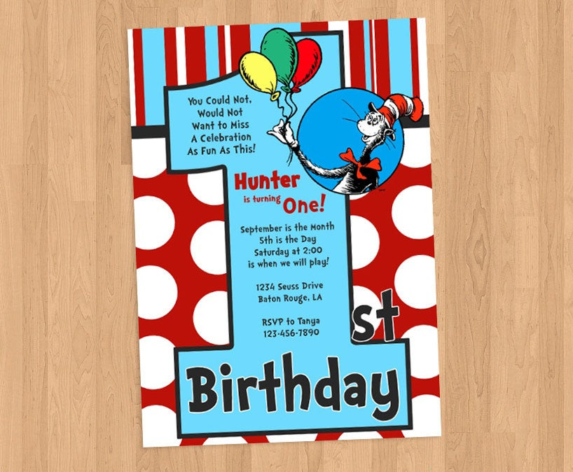 Dr Seuss Birthday Invitation
 Dr Seuss 1st Birthday Invitation DIY Printable