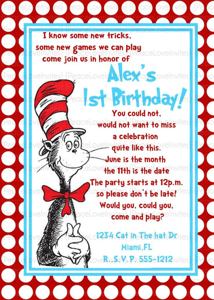 Dr Seuss First Birthday Invitations
 Dr Seuss Birthday Invitation Wording