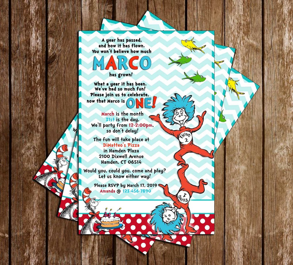 Dr Seuss First Birthday Invitations
 Novel Concept Designs Dr Seuss Thing e & Two 1st