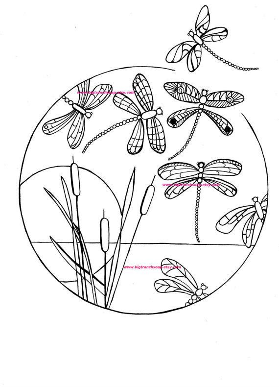 Dragonfly Coloring Pages For Adults
 Adult Coloring Page Dragonflies Hand Drawn Image Digital