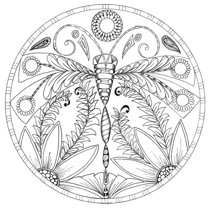 Dragonfly Coloring Pages For Adults
 Dragonfly Floral Mandala Coloring Page