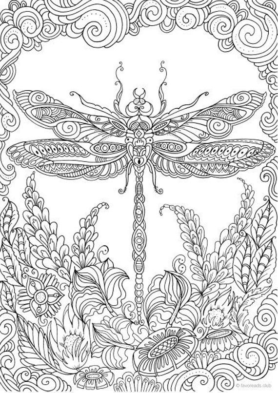 Dragonfly Coloring Pages For Adults
 Dragonfly Printable Adult Coloring Page from Favoreads