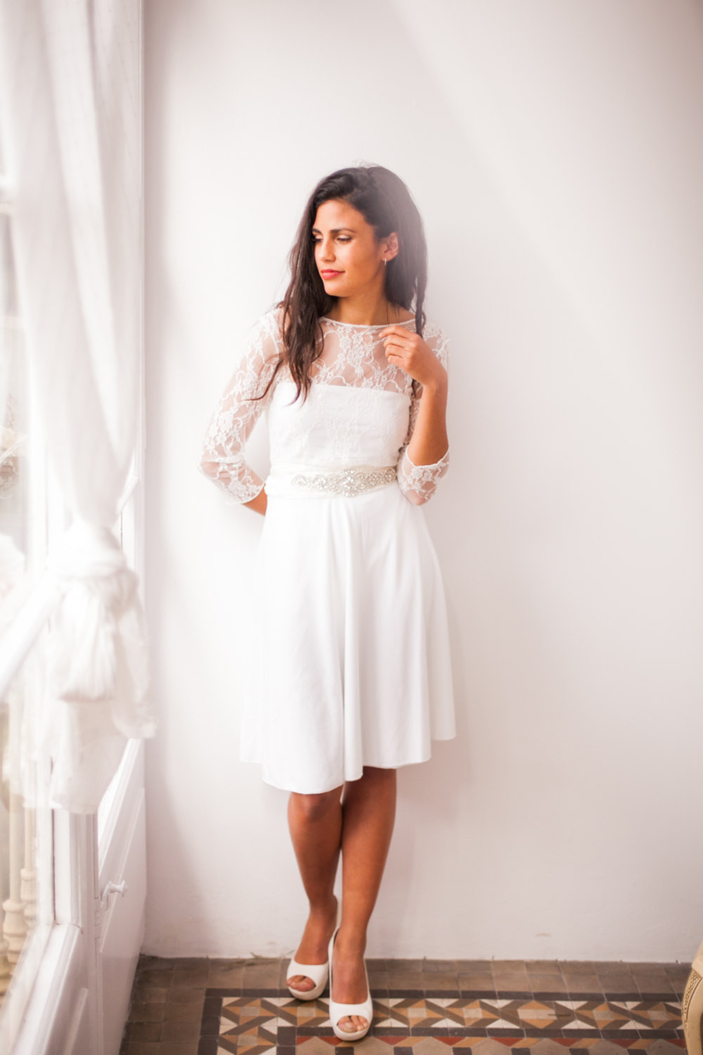 Dresses For Wedding Reception
 Short wedding dress with sleeves lace wedding reception