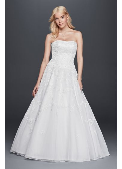 Drop Waist Ball Gown Wedding Dress
 Strapless Lace Drop Waist Ball Gown Wedding Dress