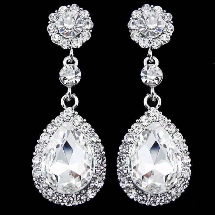 Earrings For Prom
 Long Crystal Drop Earrings Diamante Bridal Rhinestone