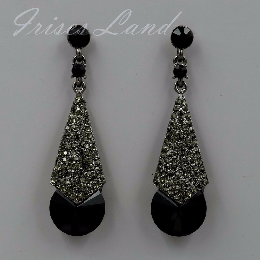 Earrings For Prom
 New Alloy Black Crystal Rhinestone Chandelier Drop Dangle