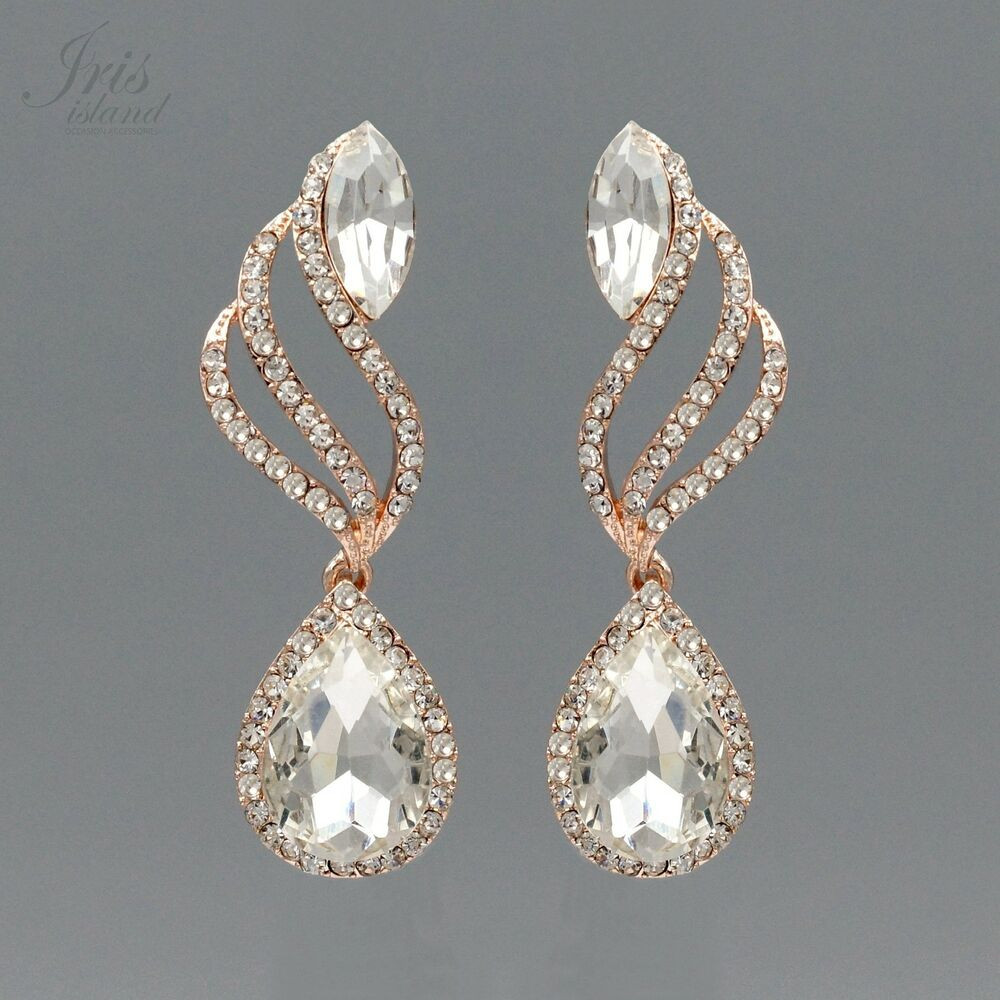 Earrings For Prom
 ROSE GOLD Plated Clear Crystal Rhinestone Wedding Drop