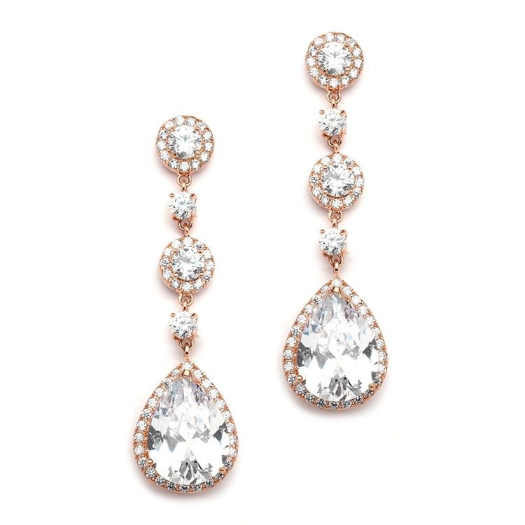Earrings For Prom
 Gold Pear Drop Cubic Zirconia CZ Pave Crystal Formal Prom