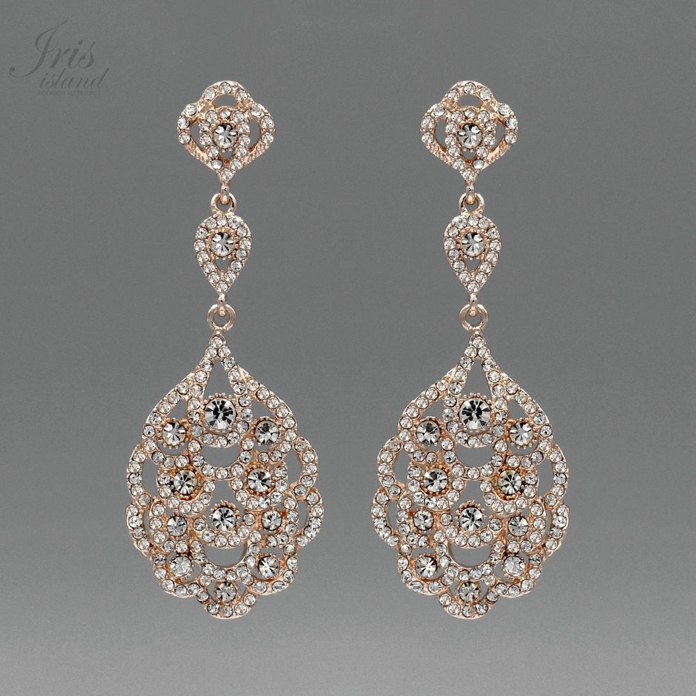 Earrings For Prom
 ROSE GOLD Plated Clear Crystal Rhinestone Wedding Drop