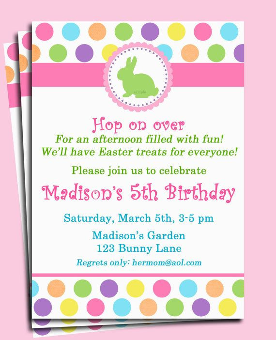 Easter Egg Hunt Birthday Party Ideas
 Easter Bunny Invitation Printable or Printed with FREE