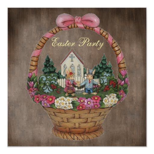 Easter Party Ideas For Church
 Easter Bunnies & Church Basket Easter Party Invitation