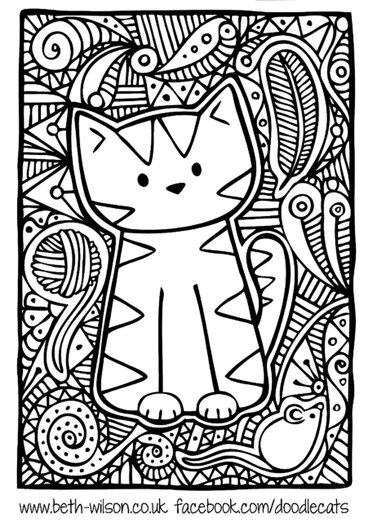 Easy Adult Coloring Pages
 Free coloring page coloring adult difficult cute cat