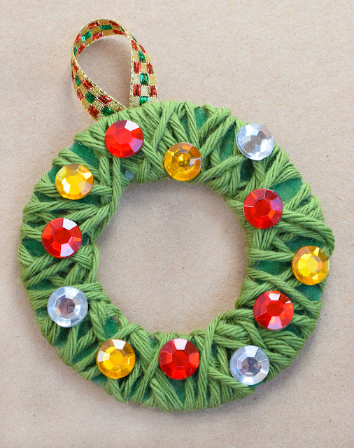 Easy Christmas Arts And Crafts
 Yarn Wrapped Christmas Wreath Ornaments