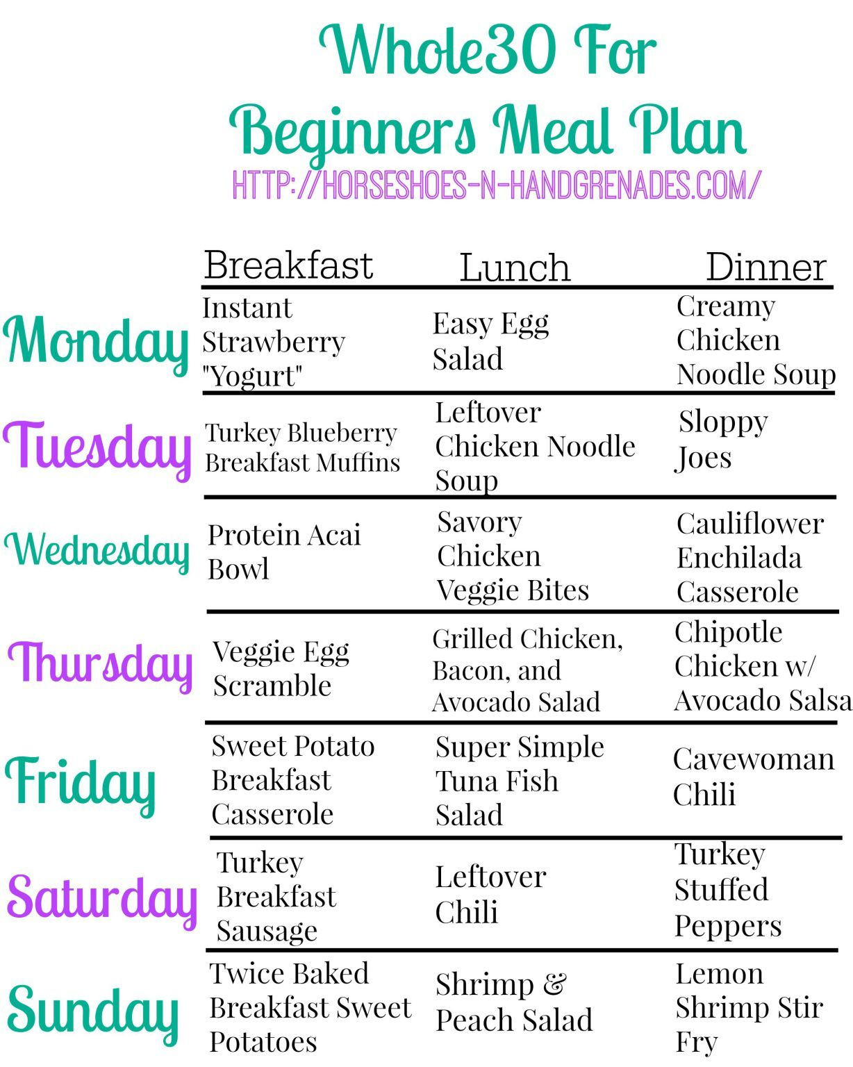 Easy Clean Eating Meal Plan
 Whole30 For Beginners Weekly Meal Plan