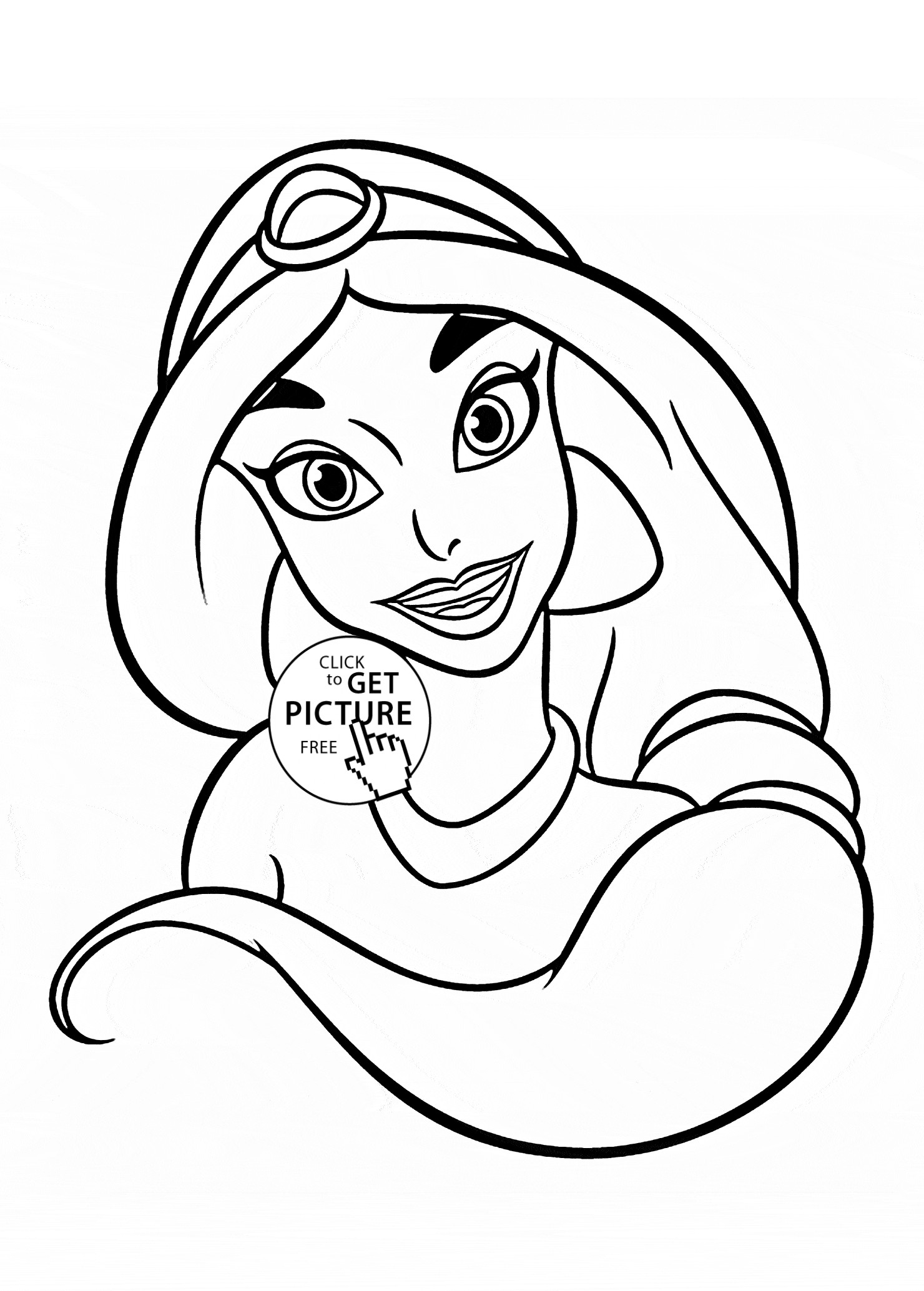 Easy Coloring Pages For Girls
 Disney Princess Jasmine face coloring page for kids