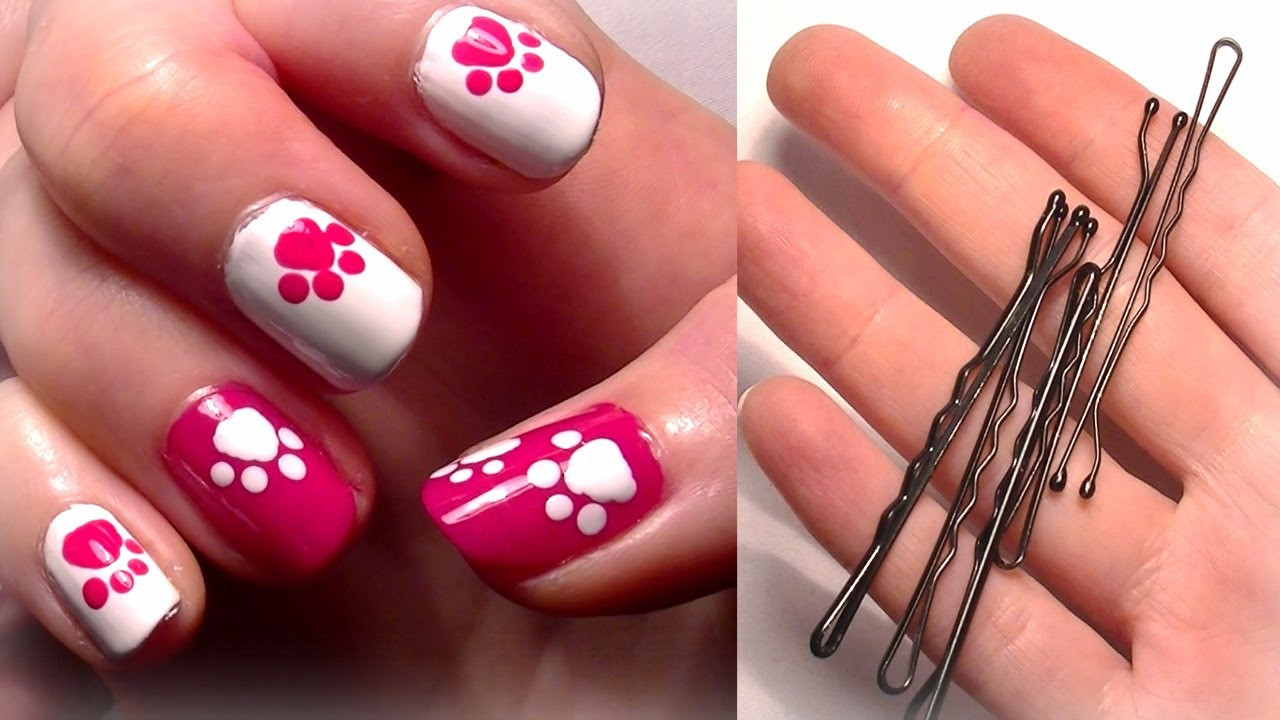 Easy Cute Nail Designs
 HELLO KITTY Inspired Nails Using A Bobby Pin Easy