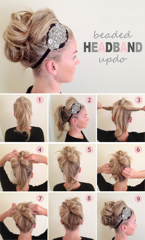 Easy Hairstyles For Medium Hair Step By Step
 Beaded Headband Updo