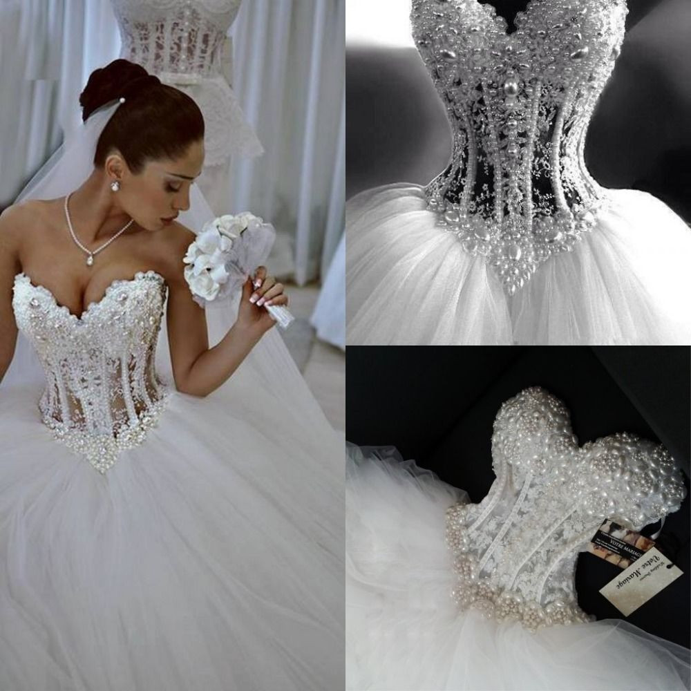 Ebay Wedding Gowns
 Sparkly Ball Gown Corset Wedding Dress Pearls Sweetheart