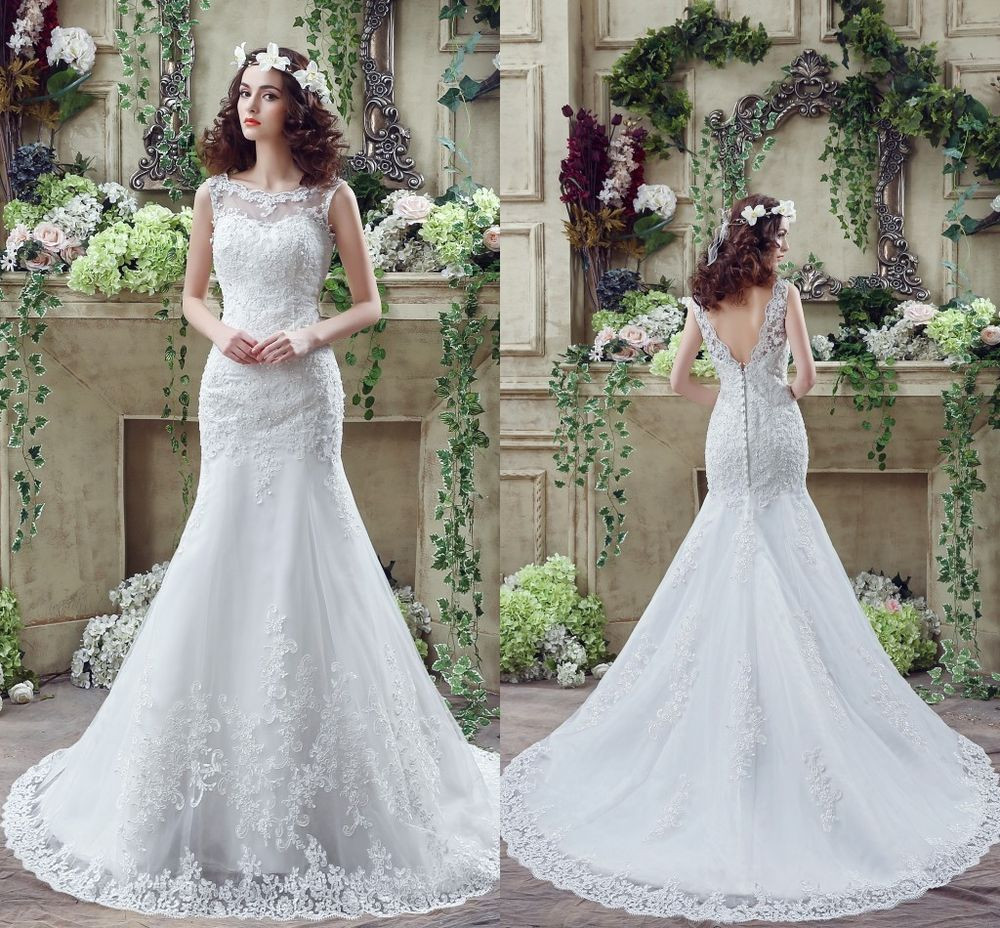 Ebay Wedding Gowns
 Cheap White Ivory Wedding Dresses Mermaid Lace Appliques