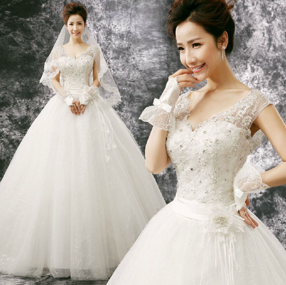 Ebay Wedding Gowns
 Cheap Price f Shoulder Embroider Lace V Neck Bridal