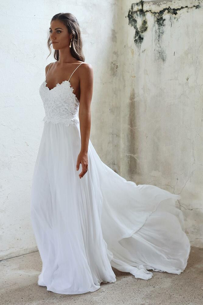 Ebay Wedding Gowns
 White Bridal Gowns 2018 Backless Chiffon Wedding Dresses