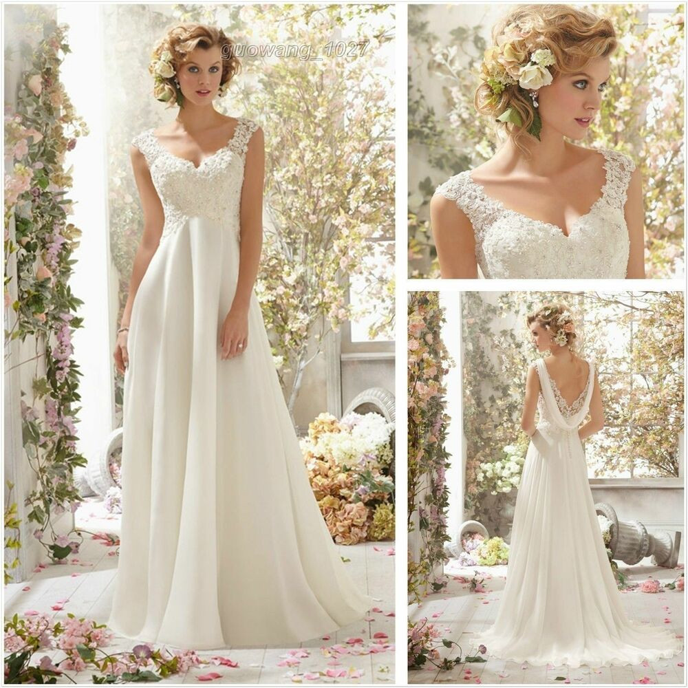 Ebay Wedding Gowns
 New white ivory Chiffon long Wedding Dress Bridal Gown