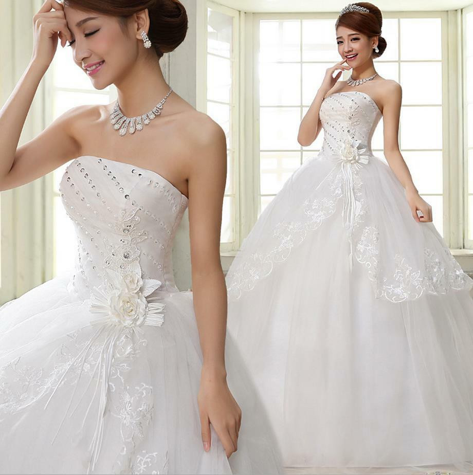 Ebay Wedding Gowns
 Cheap Strapless Floral Bride s Wedding Dresses Bridal