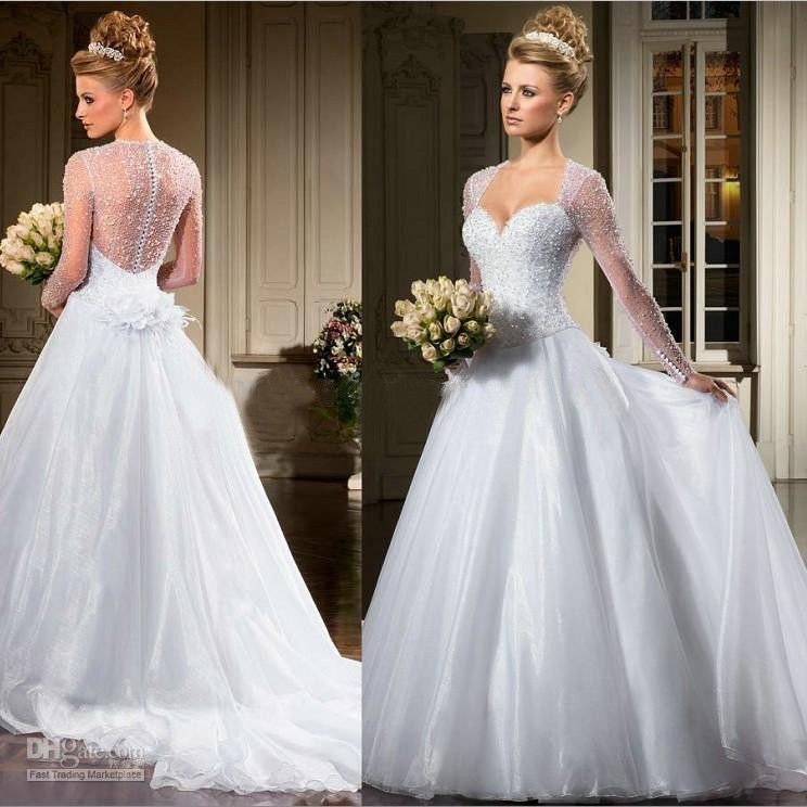 Ebay Wedding Gowns
 2016 Sheer Wedding Dress Sweetheart Long Sleeve