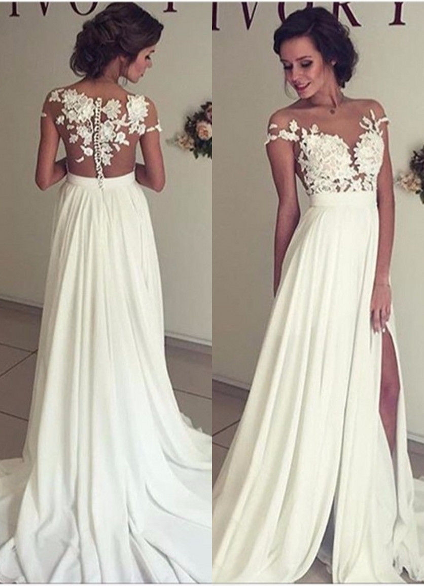 Elegant Wedding Dress
 Elegant Lace Appliques 2017 Wedding Dress Long Chiffon