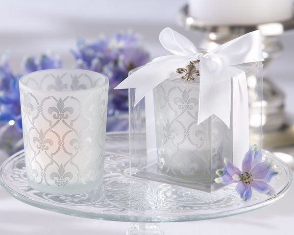 Elegant Wedding Favors
 52 Elegant Fleur De Lis Frosted Glass Tea Light Candle