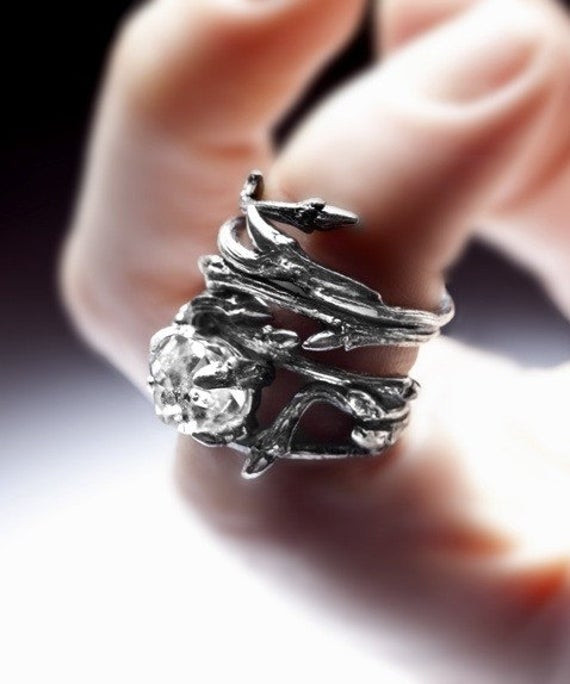 Elvish Wedding Rings
 Raw Gemstone ring Elvish Herkimer Diamond engagement