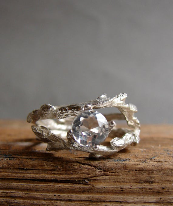 Elvish Wedding Rings
 Twig Engagement Ring White Topaz Double Unique Branch Elvish