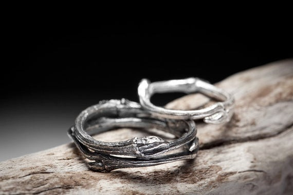 Elvish Wedding Rings
 twig wedding band set sterling silver branch rings Elvish