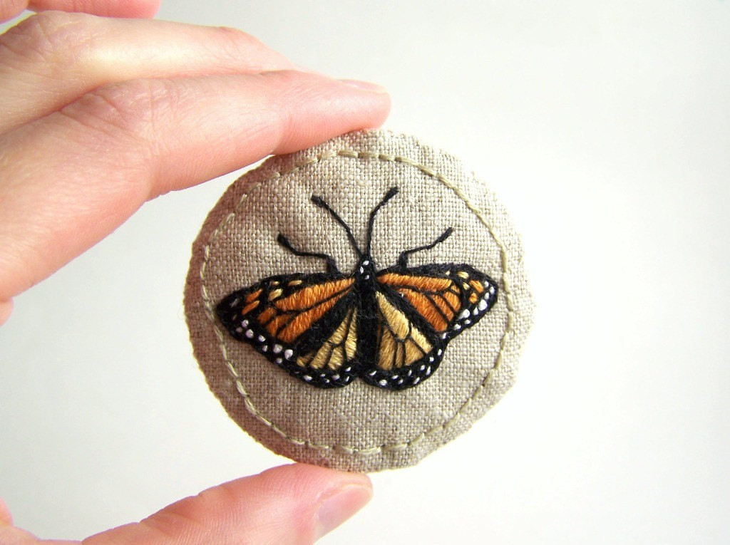 Embroidered Brooches
 Hand Embroidered Monarch Butterfly Brooch