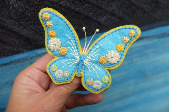 Embroidered Brooches
 Butterfly brooch Hand Embroidery Felt brooch Handmade