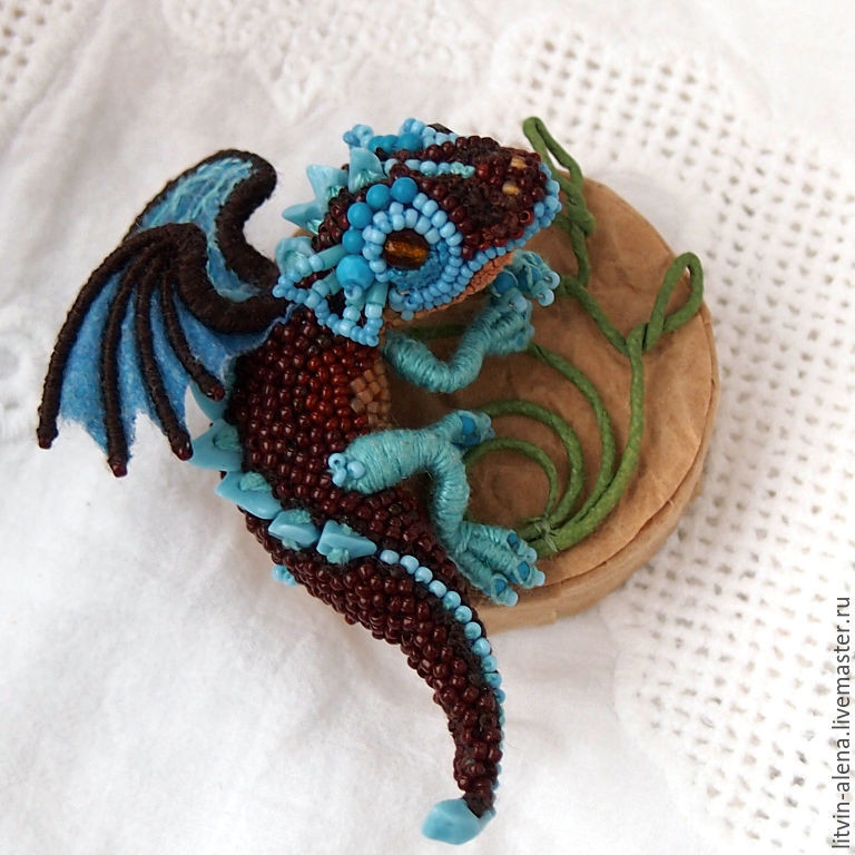 Embroidered Brooches
 Brooch dragon "Little Birds" Brooch beads Embroidered