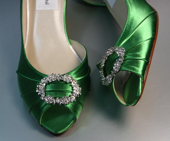 Emerald Green Wedding Shoes
 SAMPLE SALE Wedding Shoes Emerald Green Peeptoes with