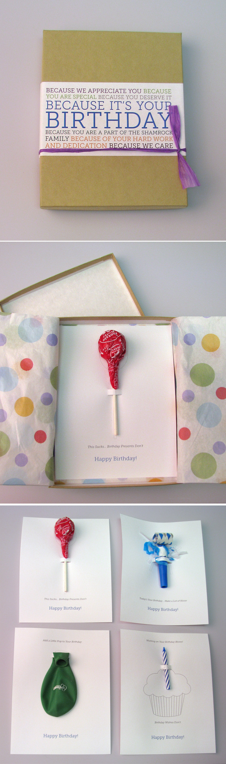Employee Birthday Gift Ideas
 Shamrock employees receive a fun box on their Birthday