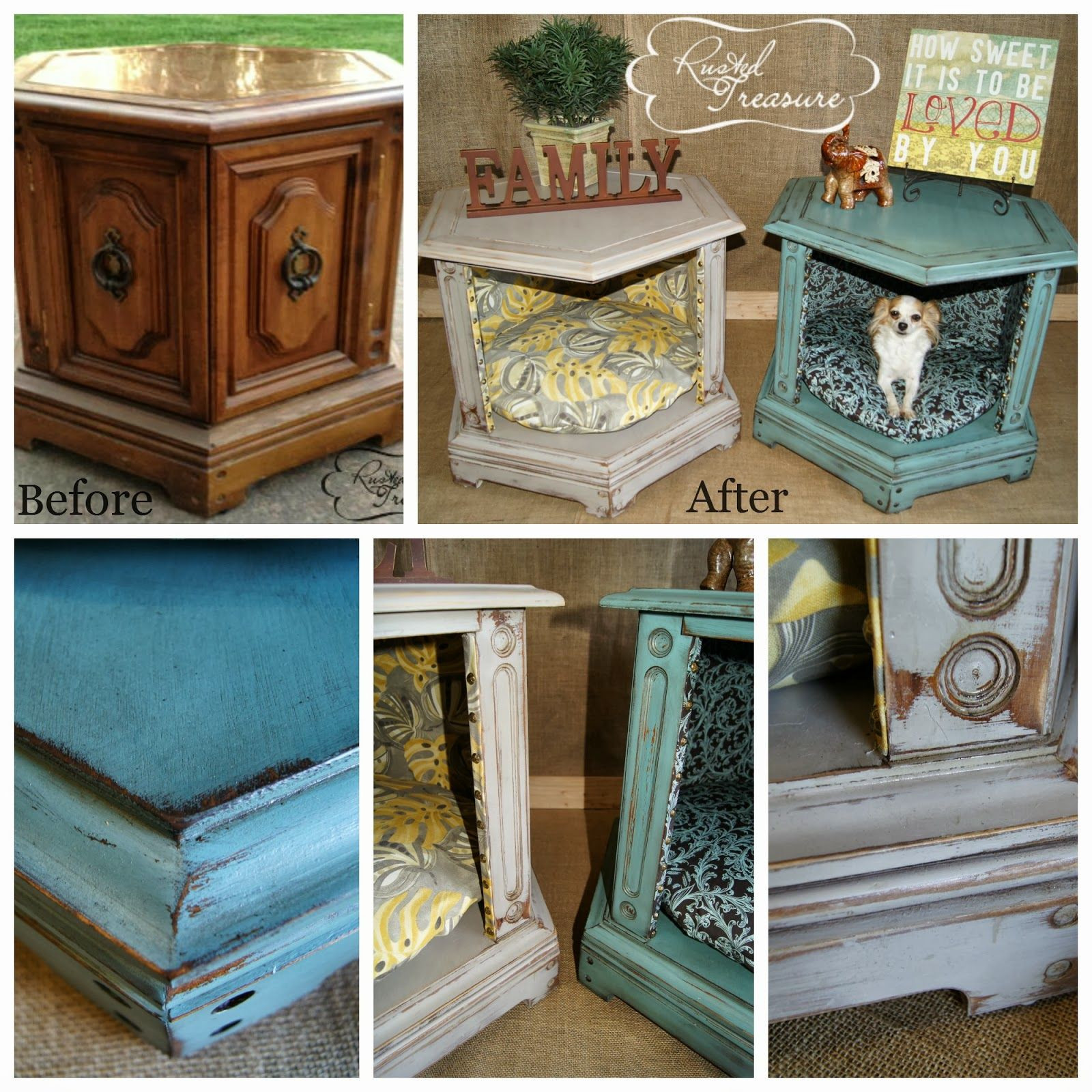 End Table Dog Bed DIY
 Repurposed and refinished end table dog beds