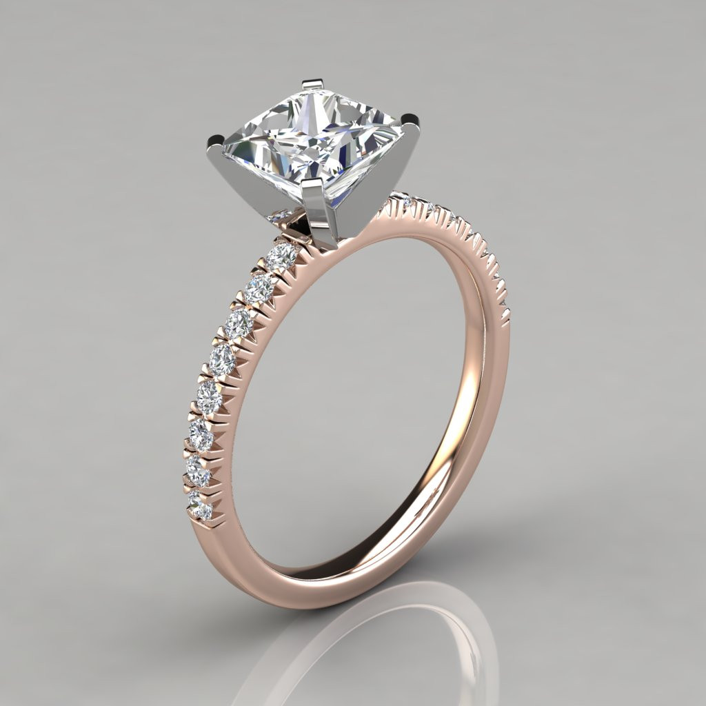 Engagement Princess Cut Rings
 Princess Cut French Pave Engagement Ring 14k Gold