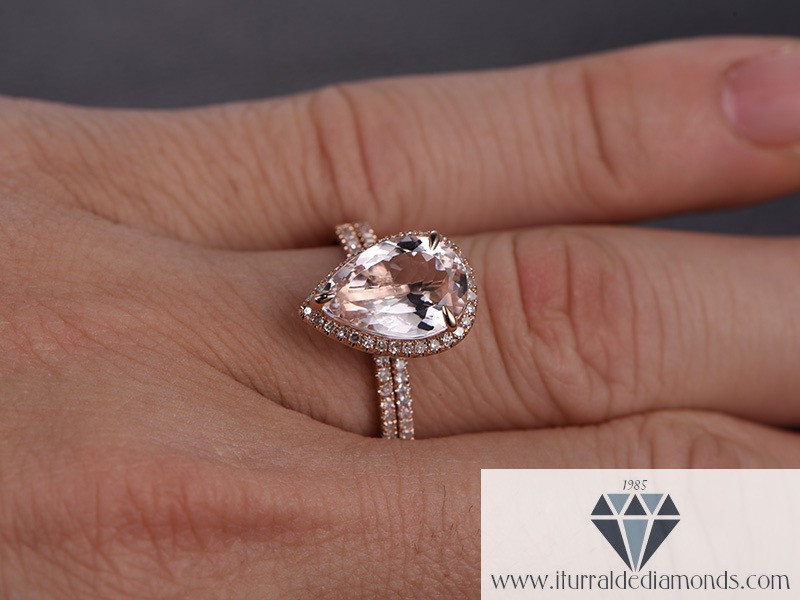 Engagement Ring Wedding Band
 Pear Shape Morganite Engagement Ring Diamond Pave